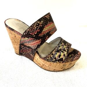 Nine West Larysa Black/Pink Reptile Wedge